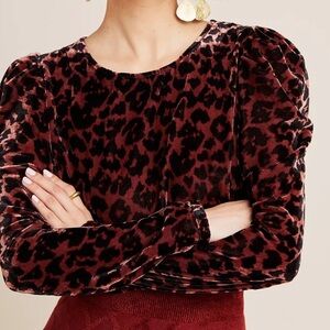 Leopard Print Velvet Blouse - Red and Black